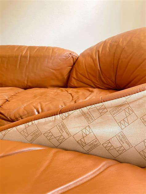 Sectional Sofa Group by Wiener Werkstätten Brown Leather Croissant, Austria 1970 at 1stDibs