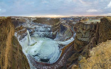 HD wallpaper palouse falls ice golden panorama canyon winter