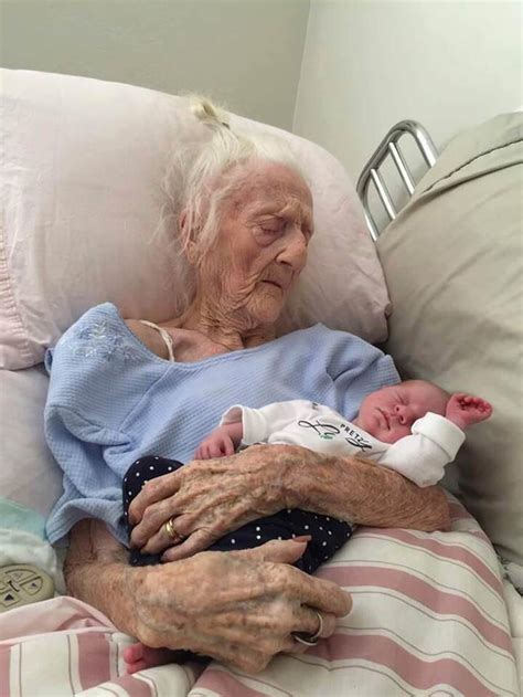 100 year old woman holding her great great grandkid. - 9GAG