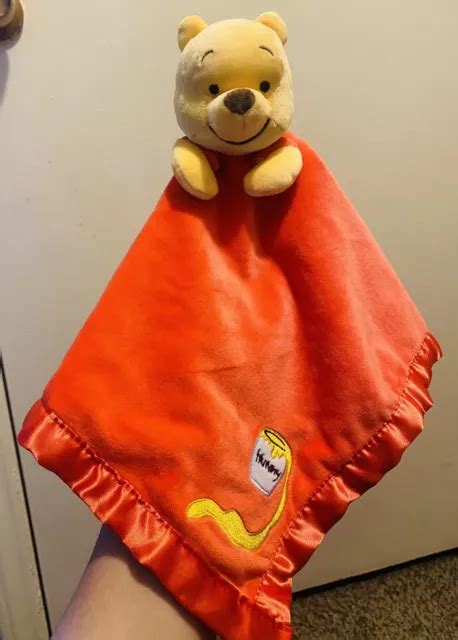 DISNEY BABY WINNIE The Pooh Lovey Security Blanket Red Hunny Honey Satin Trim $21.99 - PicClick