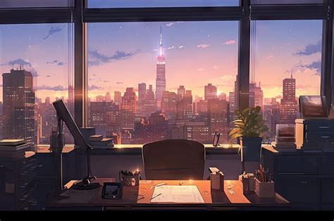 Premium AI Image | Anime Style Office Interior Creative and Colorful Workplace Illustration