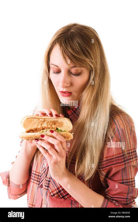girl with fast food Stock Photo - Alamy