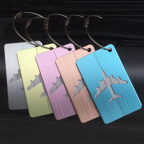 1pc Airplane Brushed Square Luggage Tag Label Luggage Checked Boarding Elevators travel ...