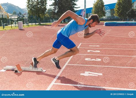 Young Man Training for Run Race Stock Image - Image of crouching ...