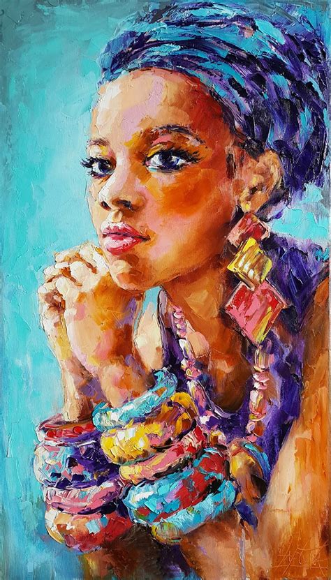 Portrait of an african woman, Oil on canvas | African art paintings, African women art, African ...
