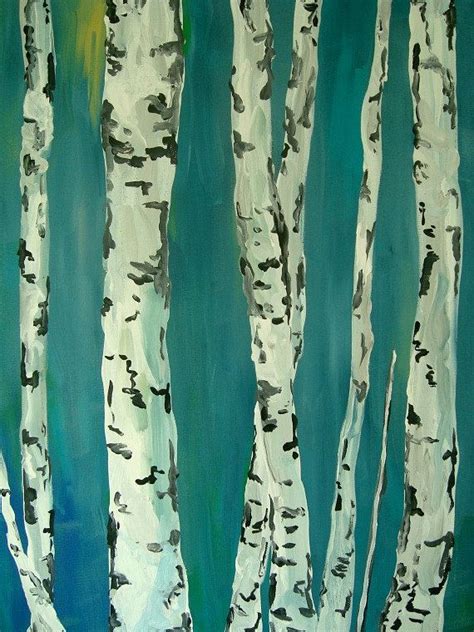 Birch+Tree+Painting+Landscape+Art+Aqua+Black+White+by+TracyHallArt,+$110.00 | Birch tree art ...
