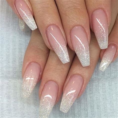 French Ombre Nails with Gold Glitter; baby boomer; coffin nails; ombre ...