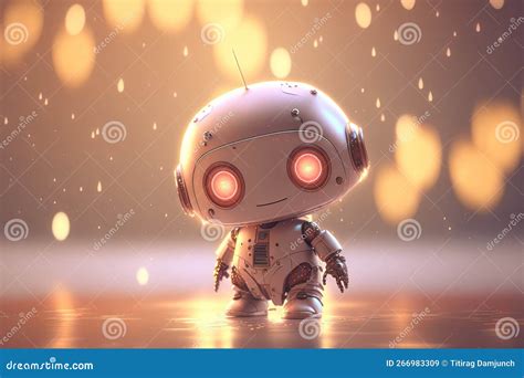 Cute Robot with Bokeh Background. Technology Concept Stock Illustration - Illustration of cyborg ...