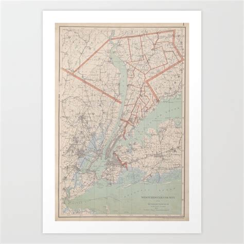 Vintage Map of Westchester County NY (1893) Art Print by BravuraMedia ...