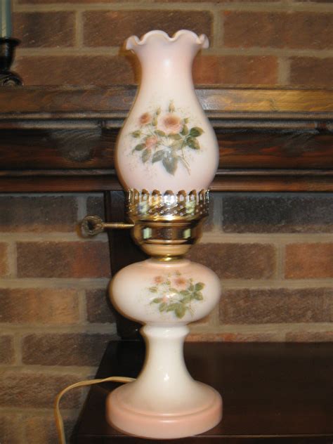 Vintage Milk Glass Hurricane Lamp, Pink with Pink Roses -- Antique Price Guide Details Page