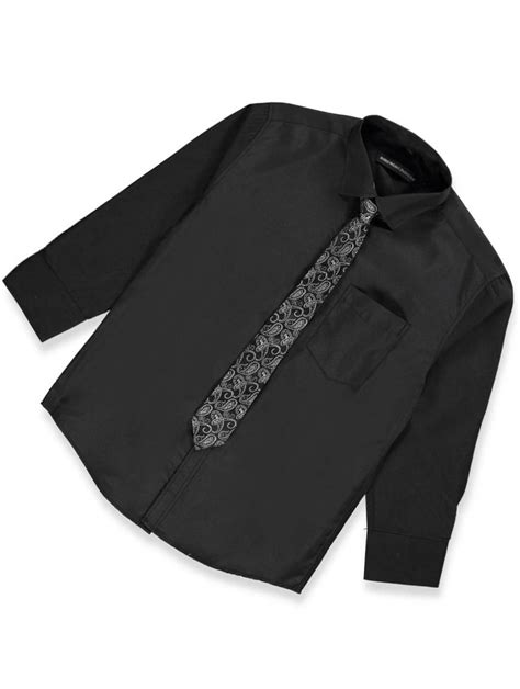 Kids World Boys' Dress Shirt & Tie (Patterns May Vary) - black, 14 (Big Boys) - Walmart.com
