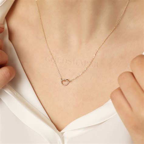 Love Knot Necklace 14k Solid Gold Knot Necklace Dainty Heart - Etsy