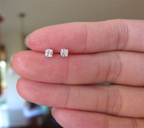 Tiny Studs Earrings, Square stud earrings, 3mm stud, Diamond Stud earrings, Cartilage Earring ...