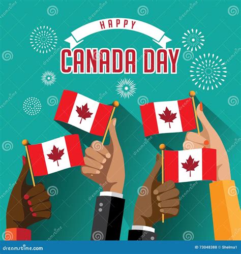 Flat Design Canada Day Hands Holding Flags with Fireworks Design. Stock Vector - Illustration of ...