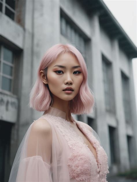 Premium Free ai Images | portrait of haute couture beautiful asian fashion model with pale pink ...