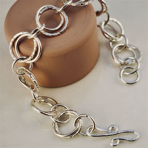 Handmade double link sterling silver bracelet | Textured silver chain bracelet | Handmade silver ...