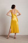 Satin Yellow Dress - Cowl Neck Dress - Cute Midi Dress