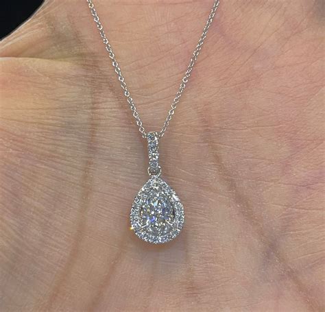 Pear Diamond Necklace Pear Diamond Pendant 18K White Gold | Etsy