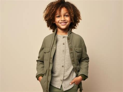 Premium AI Image | Happy European kid in casual clothing against a ...