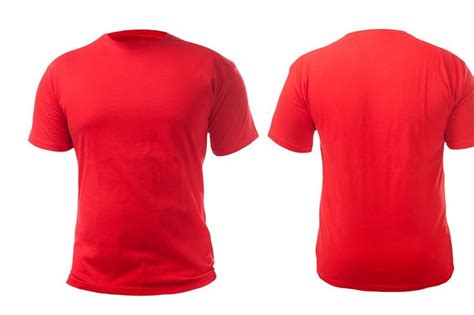 Red t-shirt mock up, front and back view, isolated. Plain red shirt ...