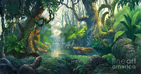 Fantasy Forest Background Illustration Digital Art by Noreefly