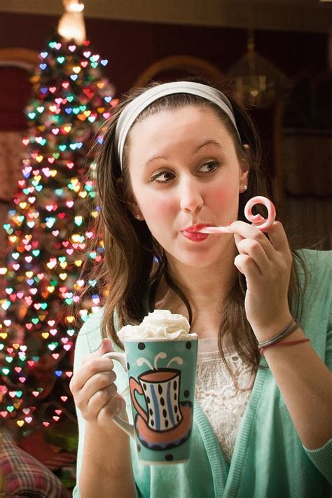 woman drinking hot chocolate, christmas tree, christmas, tree, drink, chocolate, mug, beverage ...