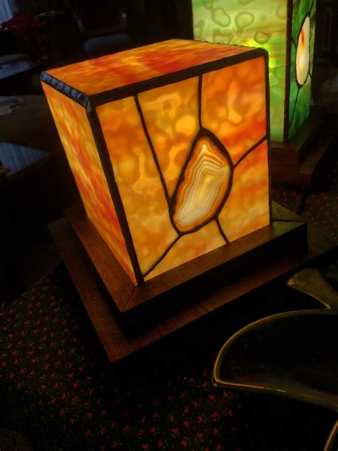 Stained glass lamp with agate | Stained glass lamps, Lamp, Glass lamp
