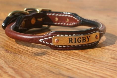 Leather Dog Collar: Rolled Leather Dog Collar With Name Plate