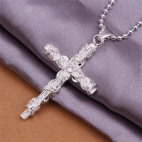 DUOKA Beautiful Fashion 925 Silver Bead Chain Religion Cross Pendant Necklace - Necklaces & Pendants