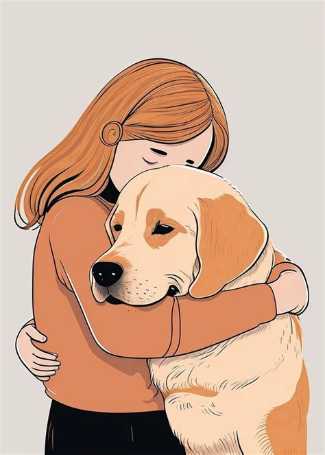 'Hug Dog and Girl Cute' Poster, picture, metal print, paint by hassen bouchemma | Displate ...