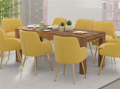 Mahmayi Modern Wooden 8-Seater Dining Table Stylish Dark Hunton Oak Finish for Kitchen, Dining ...
