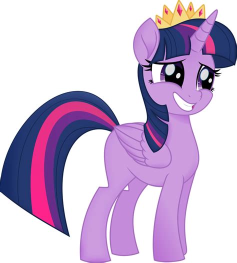 a pony with a crown on it's head and purple hair, standing in front of