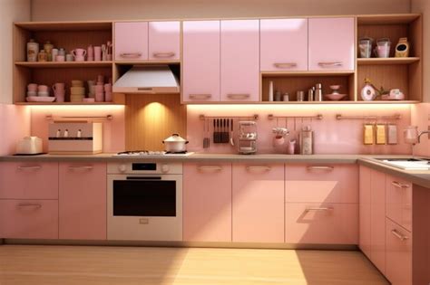 Premium AI Image | modern wood pink kitchen professional advertising food photography