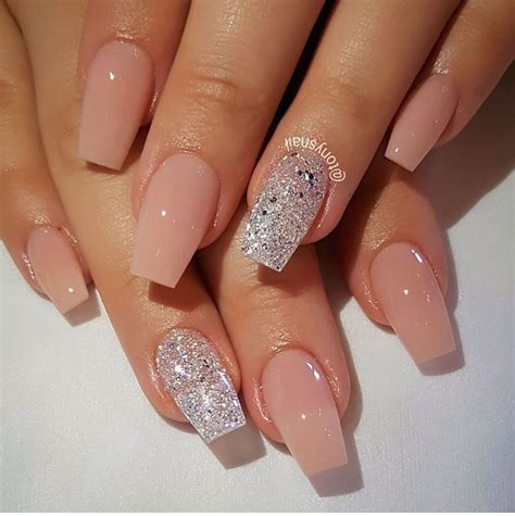 Light Pink Short Coffin Nails With Glitter - Goimages Algebraic