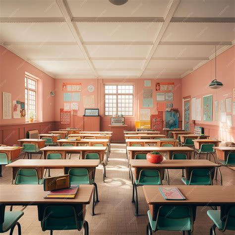 Premium AI Image | Elementary school empty classroom with empty desks