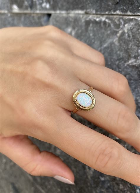 Opal Ring White Opal Ring 14k Solid Gold Ring Dainty Opal | Etsy