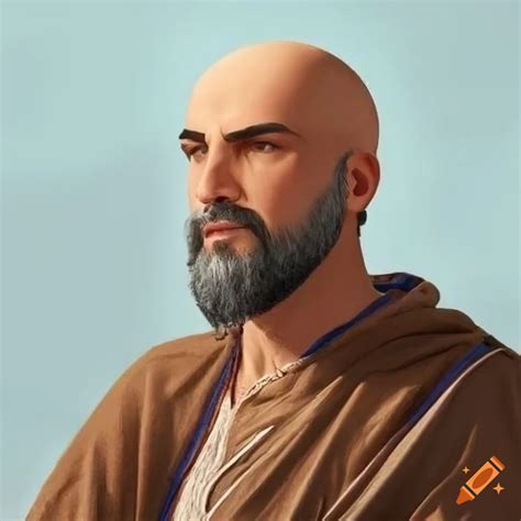 Portrait of a bald male mage in ancient greek attire on Craiyon