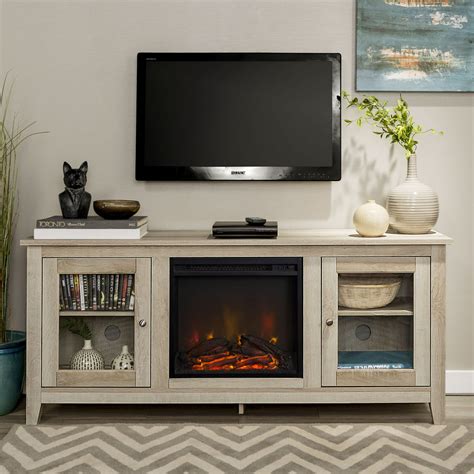 Walker Edison White Oak Fireplace TV Stand for TVs up to 64" - Walmart.com - Walmart.com