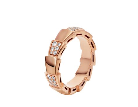 Bvlgari Serpenti Viper Diamonds 18k Rose Gold Ring Size 49, 54% OFF