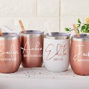 Custom Wine Tumbler, Personalized Wine Tumbler With Straw, Bridesmaid ...