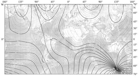 Map of the isolines the magnetic declination (isogones). Based on the... | Download Scientific ...