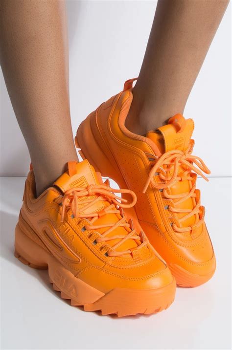 FILA WOMENS DISRUPTOR II PREMIUM CHUNKY SNEAKER IN NEON ORANGE | Orange shoes, Neon sneakers ...