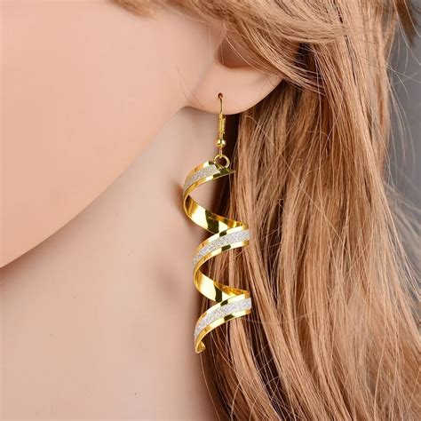 Fashion Women Retro Spiral Drops Earrings Long Dangle Hook Shining Crystal Earrings Accessories ...