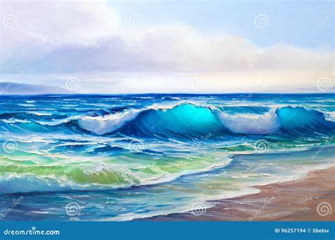 Seascape Painting .Sea Wave. Stock Photo - Image of painting, horizon ...