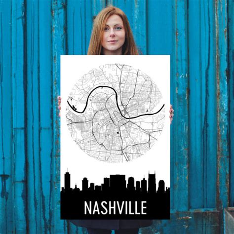 Nashville Skyline Silhouette Art Prints – Modern Map Art