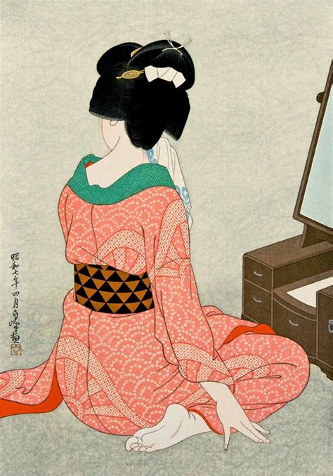 Japanese art, Geisha In front of the mirror Hirano Hakuho FINE ART PRINT, woman bijin-ga ...