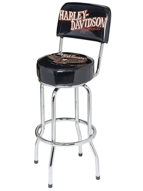 Harley-Davidson Bar & Shield Eagle Bar Stool W/ Backrest, Black HDL-12211, Harley Davidson ...