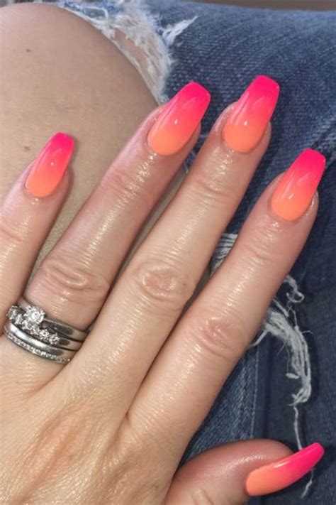 Coral Ombre Nails, Ombre Nail Colors, Ombre Acrylic Nails, Nail Art Ombre, Summer Acrylic Nails ...