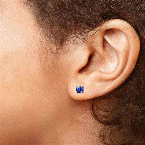 Blue Sapphire Round Gemstone Stud Earrings in Platinum (3.2 mm)