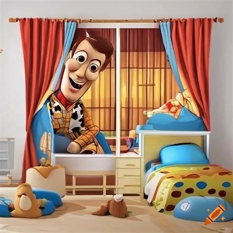 Cartoon-themed kids room with animal stickers on Craiyon